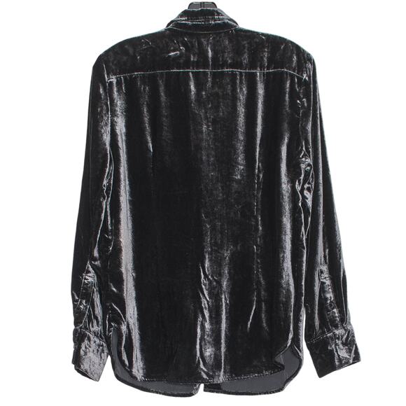 J Crew Top Velvet Slim Whimsigoth Witchy Dark Academia Grunge Button Up Black 4 - Picture 2 of 6